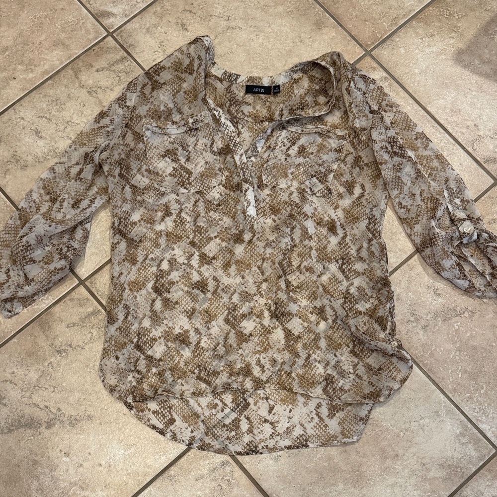 Apt. 9 Women's Beige and Brown Patterned Blouse